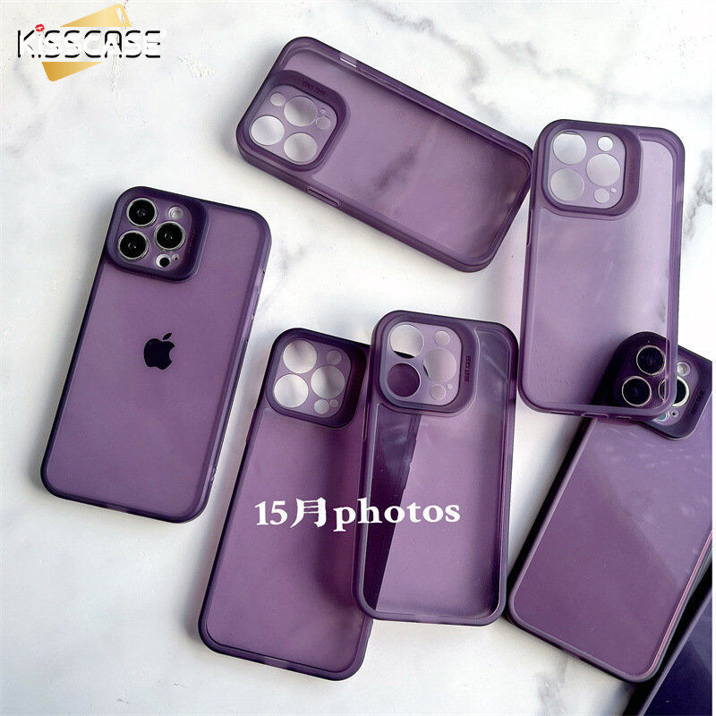 KISSCASE Dark Purple Transparent Soft Case For iPhone 14 Pro Max 13 12 11 Semi Clear Simple Solid Color Fall Protection Back Cover Case