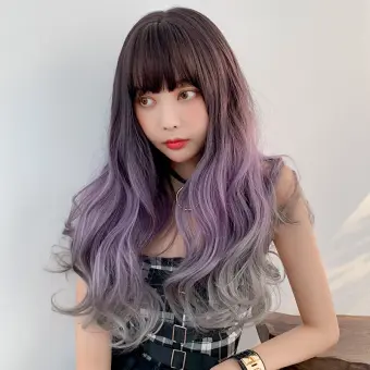 Long Curls Wavy Hair Wig With Bang Medium Length Full Wig Partial