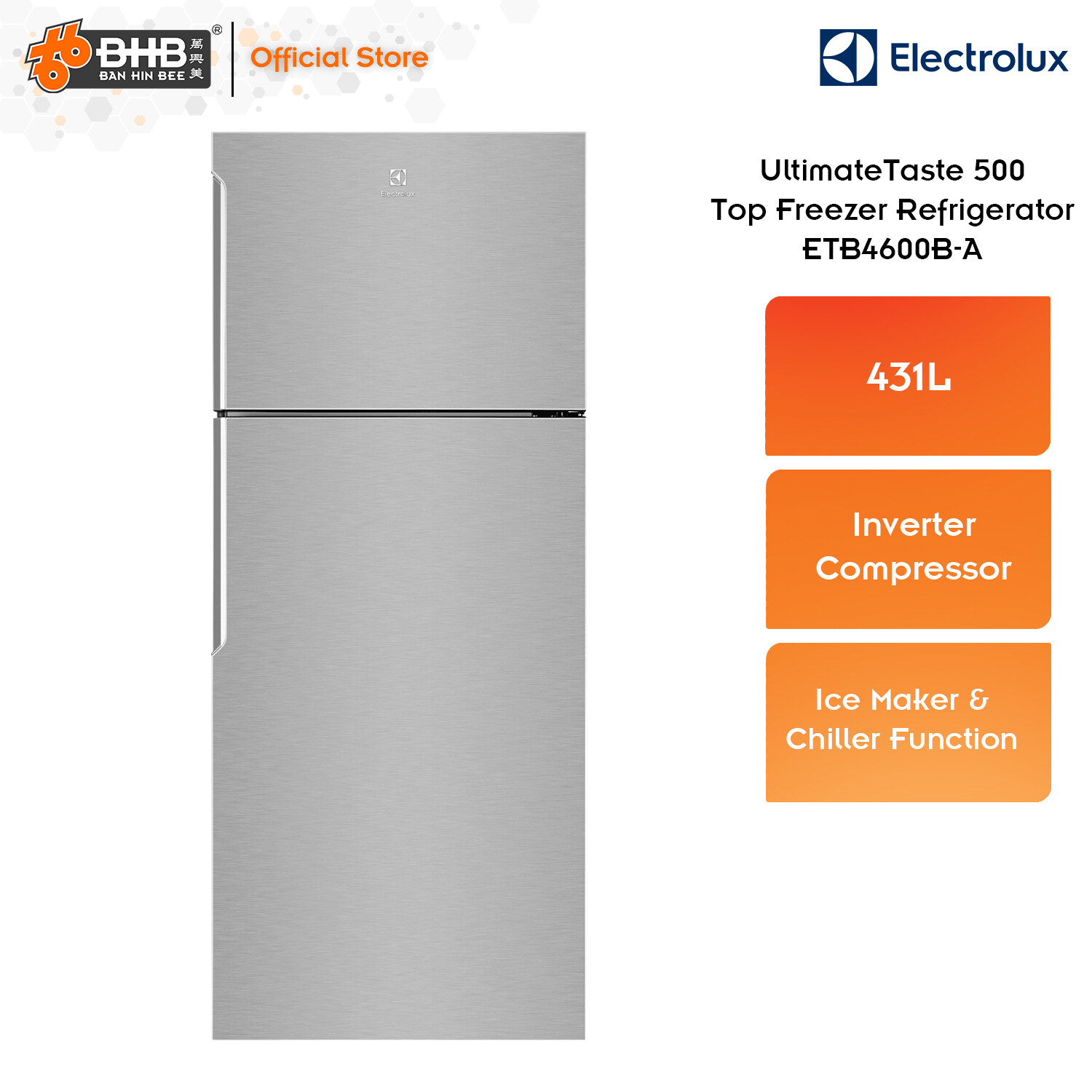 Electrolux ETB4600BA 431L UltimateTaste 500 Top Freezer Refrigerator