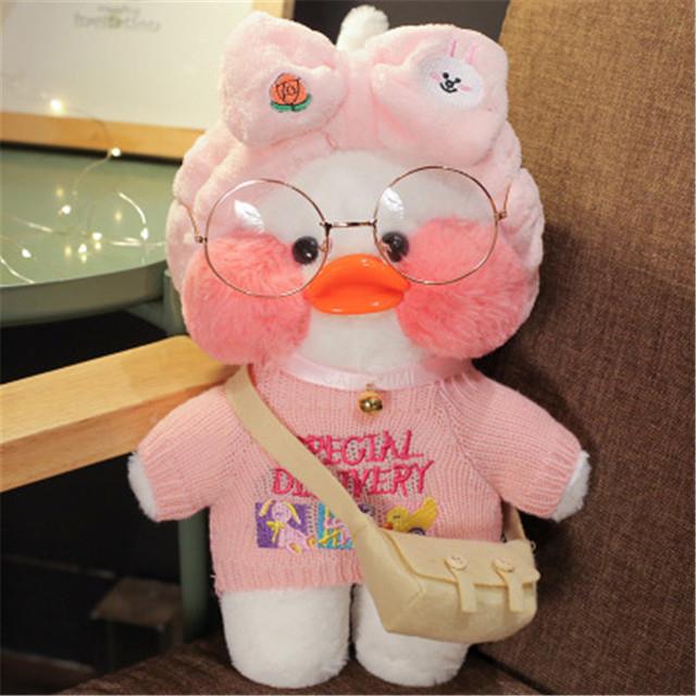 Cafe Duck 30cm Little Yellow Duck Cute Pillow Plush Toy Stuffed Doll Wearing Glasses and Clothes Cartoon Cute Toy