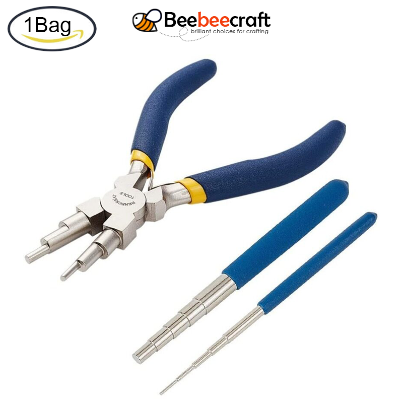 Beebeecraft 1 Set Wire Looping Tools 2pcs Wire Looping Mandrel and 1pc 6 In 1 Bail Making Plier for Jewelry Wire Wrapping and Jump Ring Forming