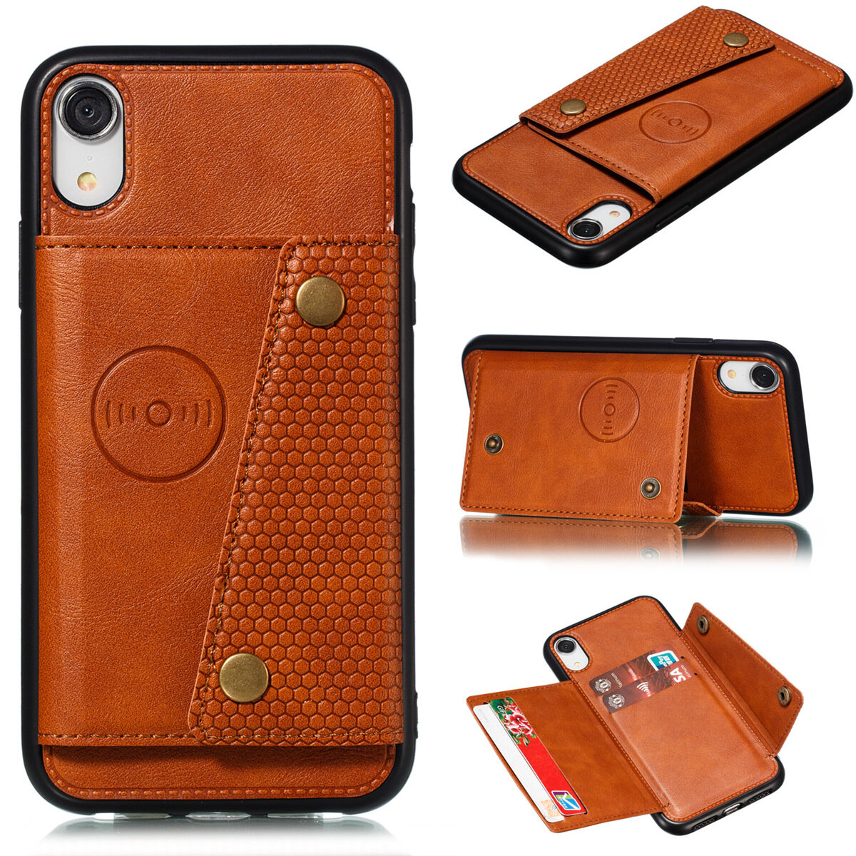 Đối Với iPhone X XR XS Max Da Trường Hợp Nhiều Folio lật Bìa Wallet Trở Lại Trường Hợp Shell, Có Thể Làm Việc Với gắn trên xe hơi, Ẩn thẻ tín dụng ID Khe Cắm Chủ, Retro nút kim loại Clasp, Đứng Hỗ Trợ