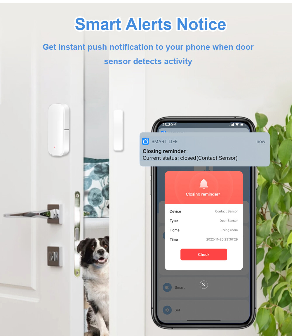 Jiuch Tuya WiFi / ZigBee Door Sensor Smart Home Security Window Detector Wireless Automatic Sliding Door Magnetic Contact Sensor Smart Home Wireless Door Detectors Open/Close APP Remote Alarm For Alexa Google Home