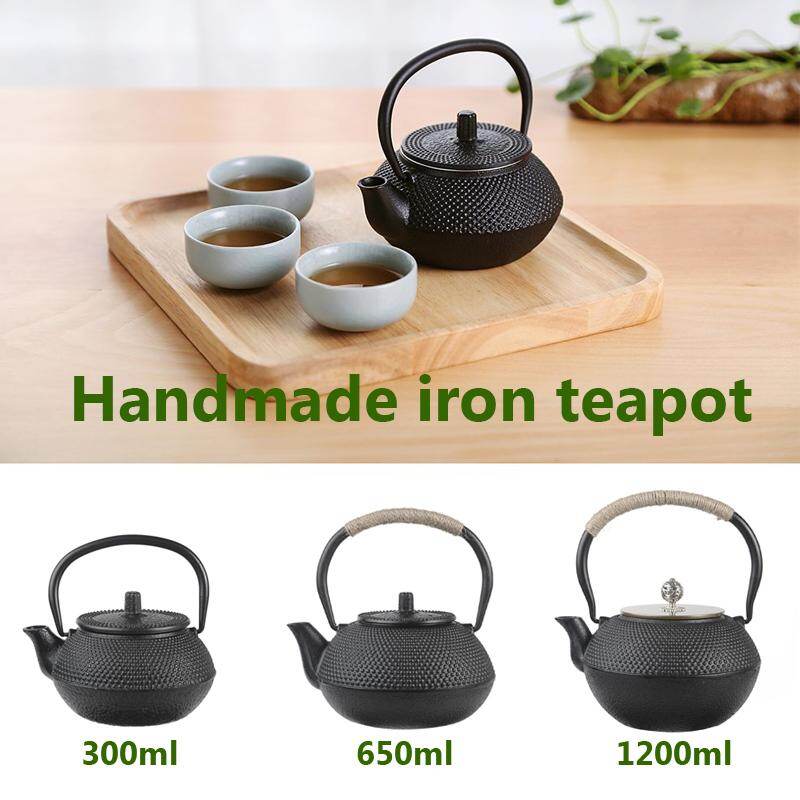 300/650/1200ML Workshop Cast Iron Teapot Tetsubin Iron Metal Teapot Hobnail Hand-size with Removable Stainless Steel Infuser Black