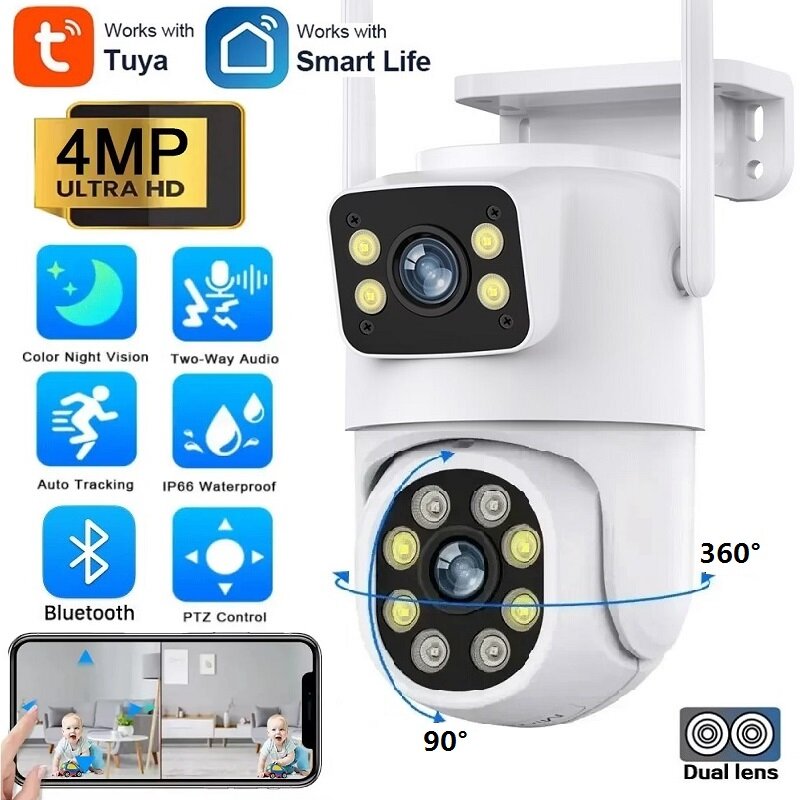 Tuya Smart Life 4MP PTZ Wifi Camera Outdoor Dual Lens&Dual Screen