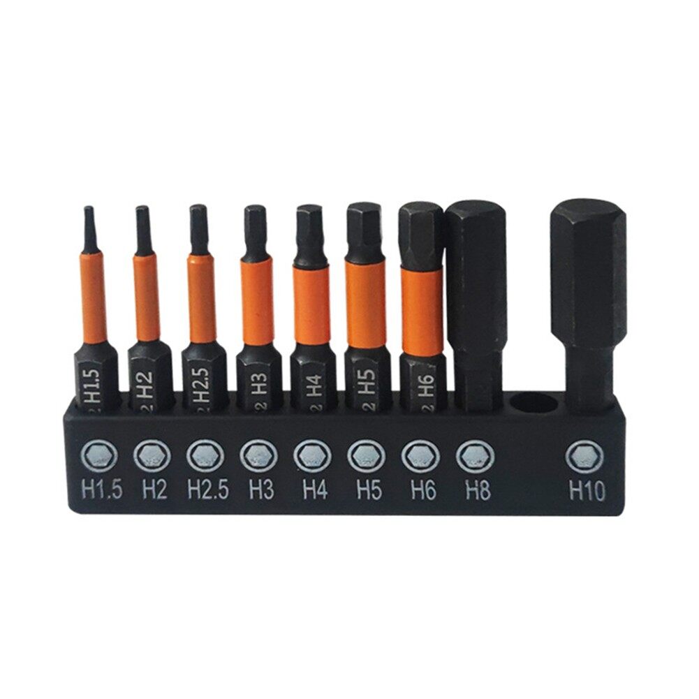 Toolstar 50mm Length Screwdriver Bits 9pcs Set Alloy Steel Black Hex Screwdriver Bit