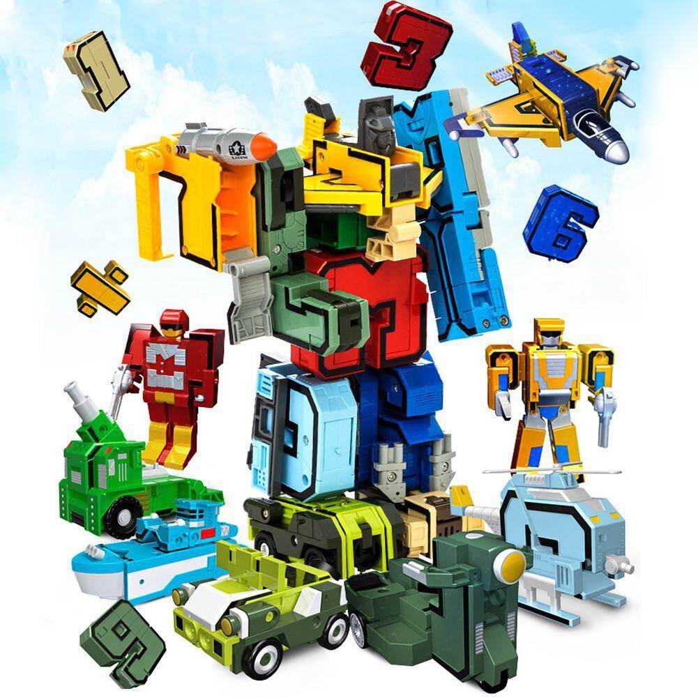10Pcs Assembly Number Robot Transformation Deform Plane Car Education Kids Toy