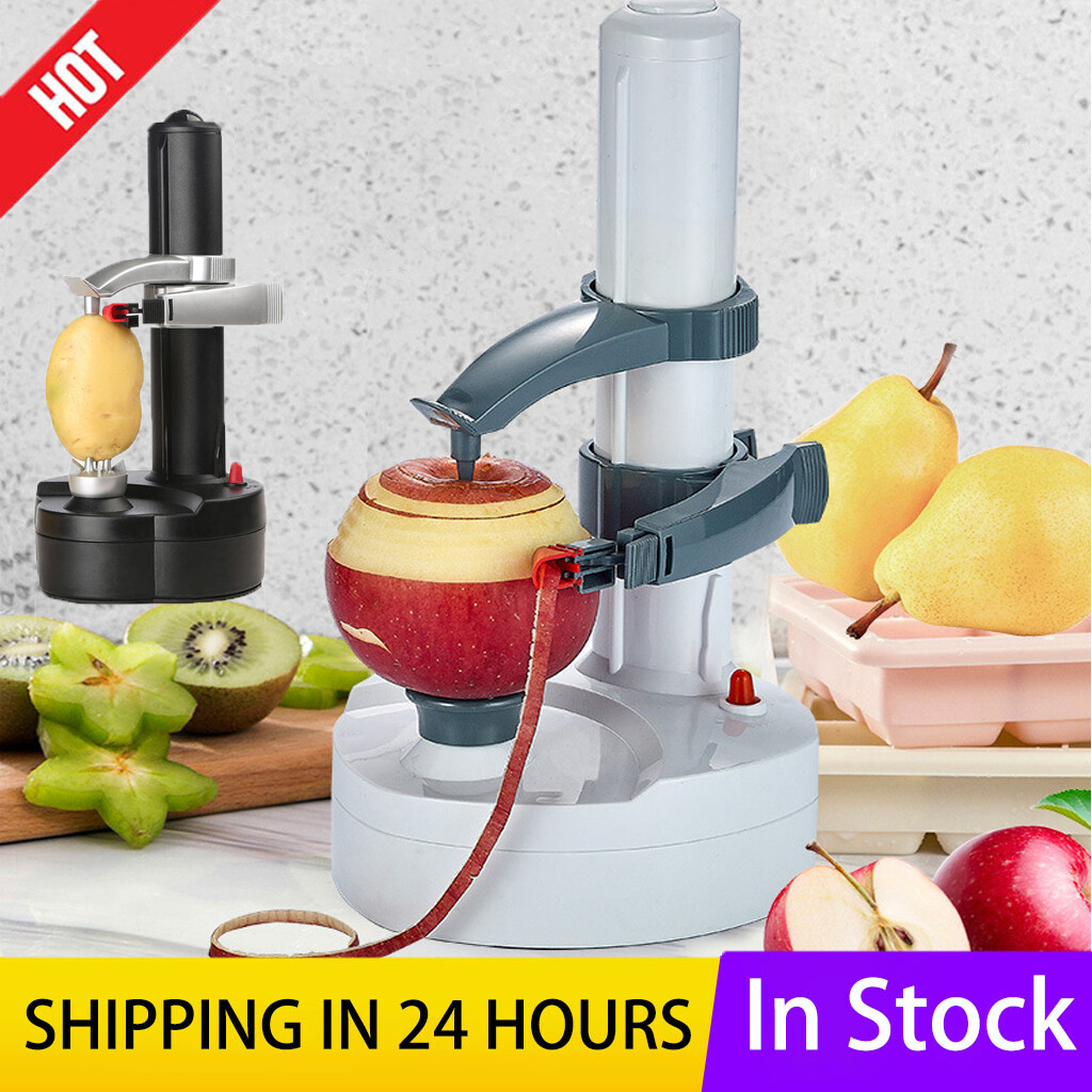 【In Stock+Fast Shipping】Electric Spiral Apple Peeler C-utter Slicer Fruit Potato Automatic Battery Operated Machine Peeler Slicer Machine Kitchen Tools（black））