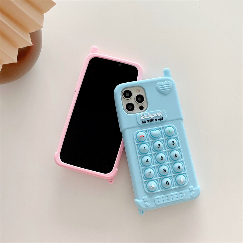 Colorful Retro Digital Button Happy Decompression Mobile Case for IPhone 14 Pro Max 13 Pro 14 12 Pro 11 Pro Max Soft Silicone Cover With Exquisite Pendant