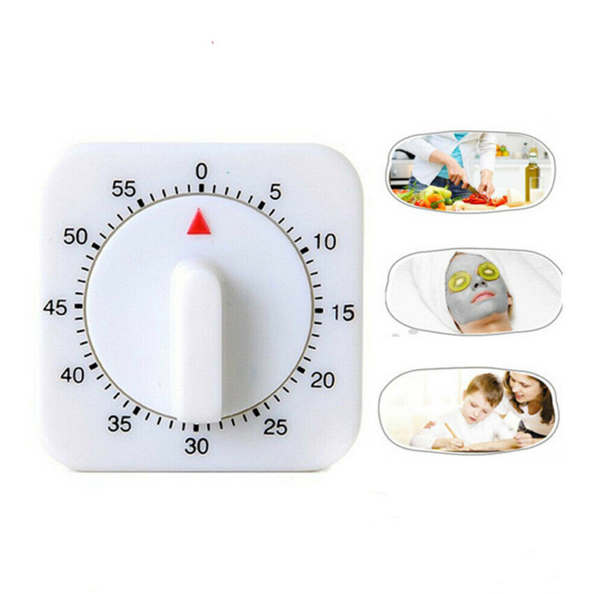 60 Minutes Kitchen Timer Count Down Silent Alarm Reminder White Square Mechanical Timer For Kitchen Classroom Homework Office