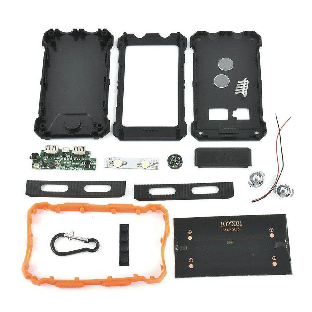 Dual USB DIY Solar Power Bank Case Kits Battery Charger External Box Flashlight