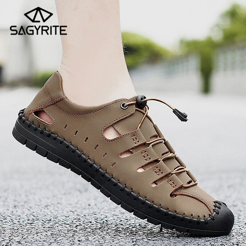 SAGYRITE Big Size 38-48 Sandals for Men High Quality Leather Shoes Casual Shoes Beach Sandals Quick Drying shoes Water Shoes for Men
