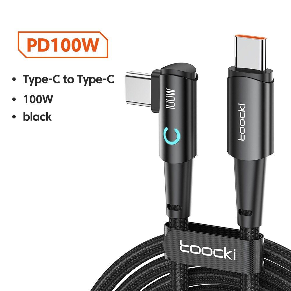 Toocki 100w usb c to usb c cable 90 degree for ipad macbook pro xiaomi samsung huawei fast charging type c date cord