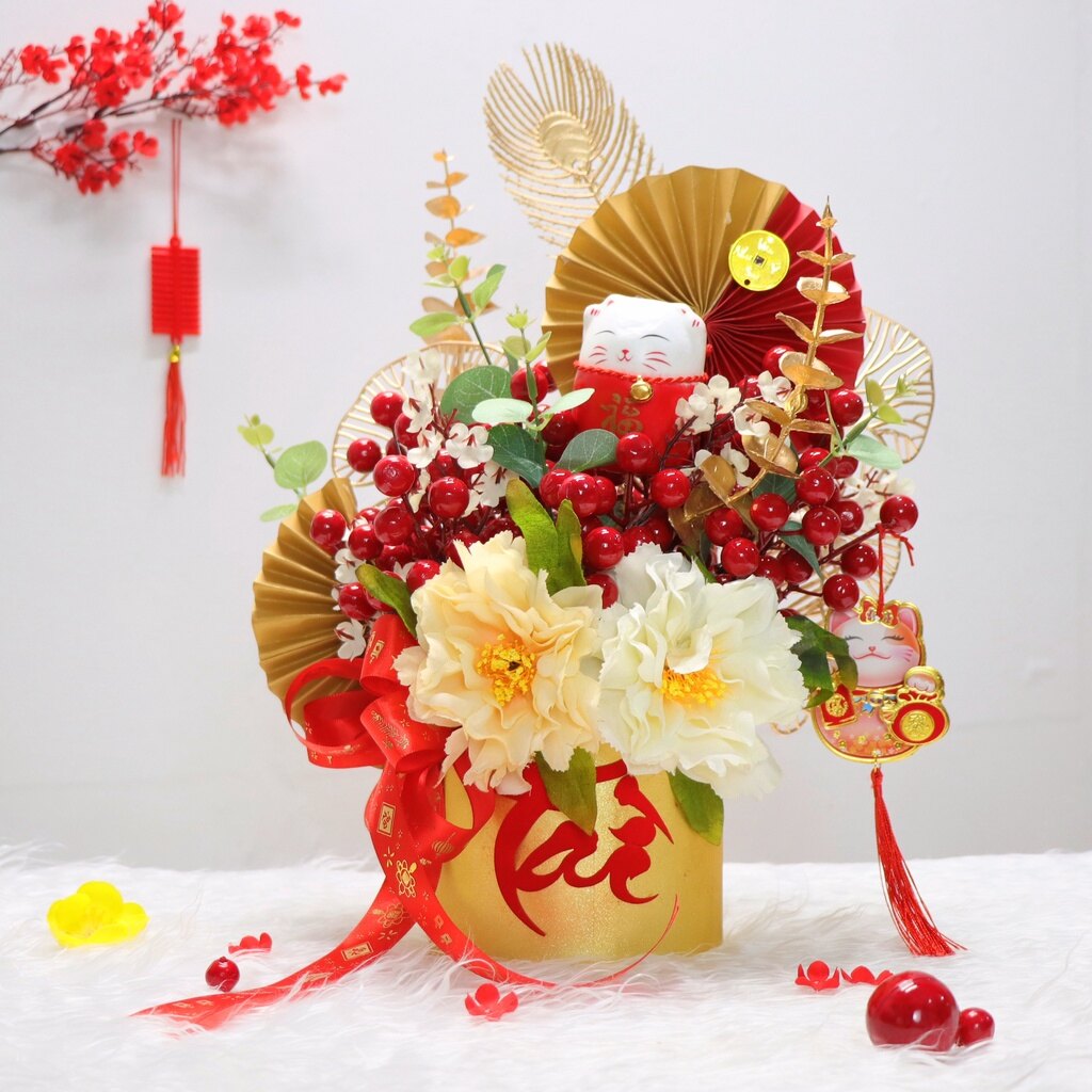 Chậu đào đông trang trí tết a10 may mắn tài lộc – handmade