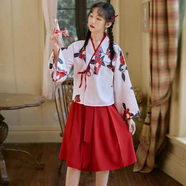 New Kimono Sakura Girl Japanese Style Floral Print Vintage Dress Woman Oriental Camellia Love Costume Haori Yukata Asian Clothes