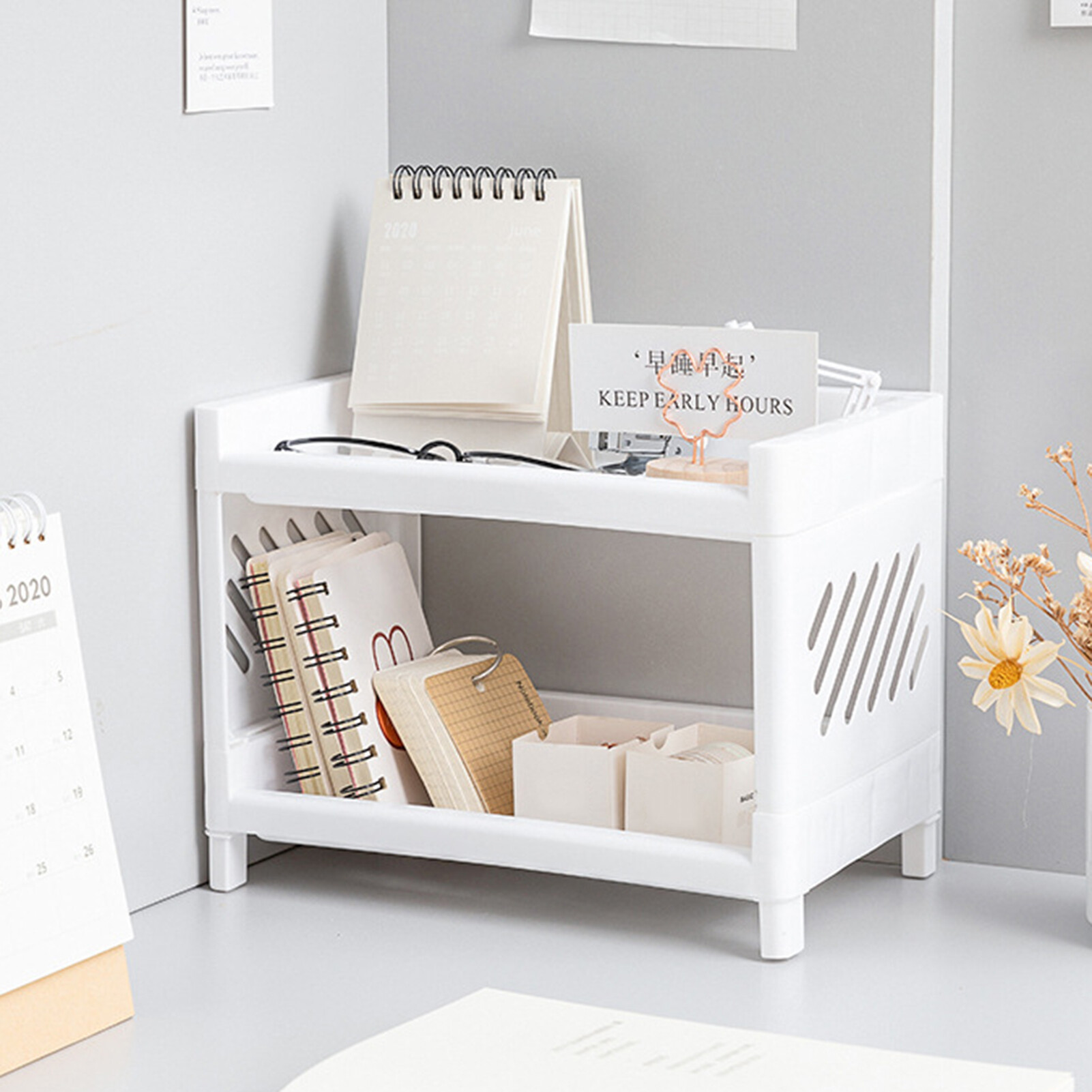 Laca Storage Shelf Double Tiers Multi-Function Plastic Cosmetic Sundries Organizer for Home