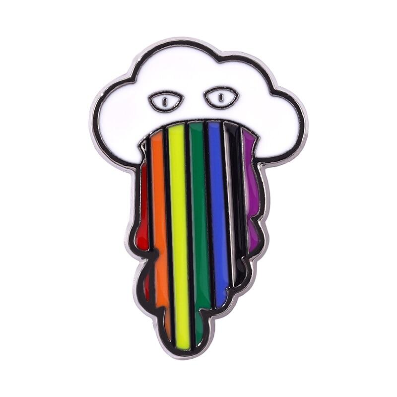 Rainbow Enamel Pins Custom Hot Air Balloon Sky Clouds Flag Heart Brooch