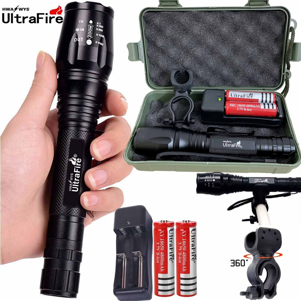 [In Stock]Original UltraFire 100000LM Waterproof T6 LED Flashlight Ultra Bright Torch 18650 Work Light Portable Work Light flashlight rechargeable tactical flashlight emergency light