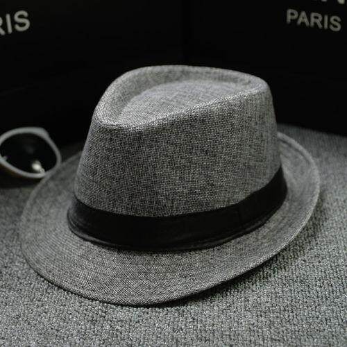 sweetboxe 2023 new Unisex Summer Classic Fedora Hat Cotton Linen Vintage Wide Brim Jazz Cap Straw Breathable Foldable Gangster Trilby