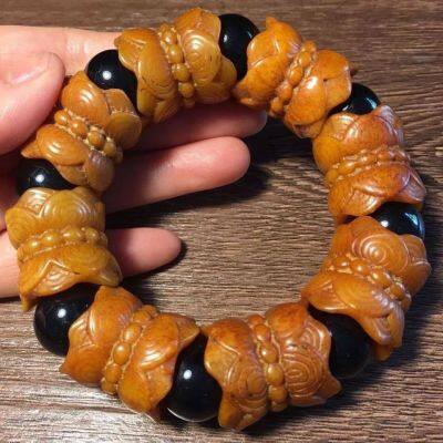 Wenwan Collection Tibetan Yak Bone Bracelet Bone Spirit Bone Tibetan Male Buddha Beads Carved Lotus Horn Bracelet
