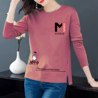 Baju T Shirt Perempuan Korean Style New Design 2023 Long-sleeved Round-neck Baju Tshirt Perempuan Lengan Panjang 衣服女装