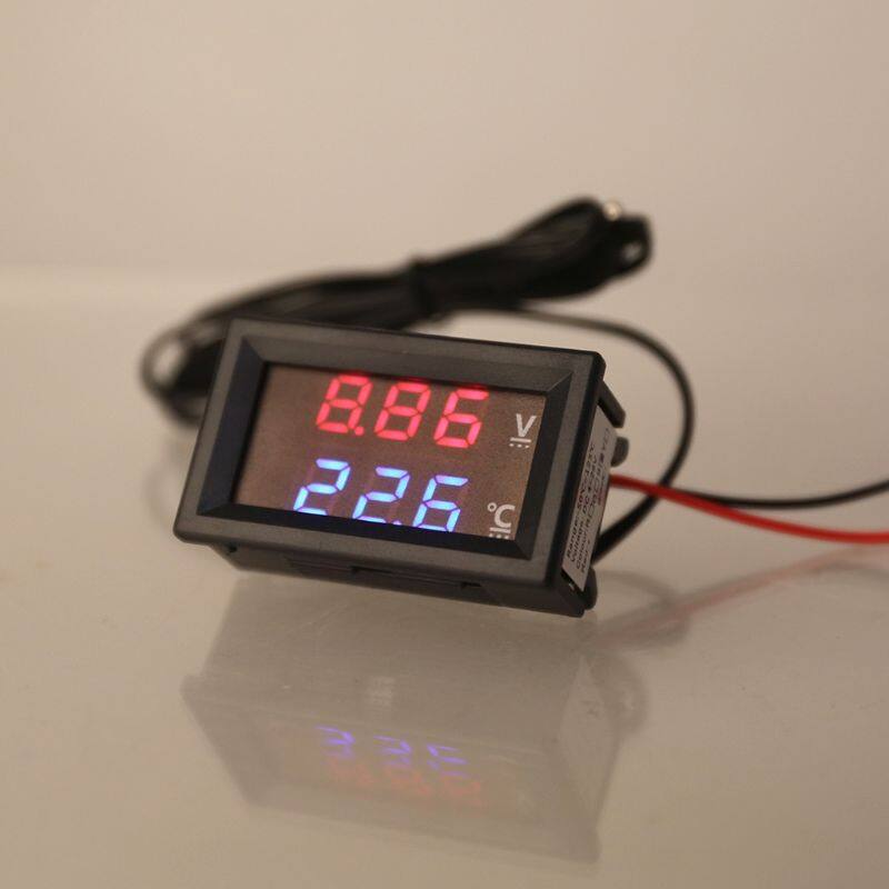 12V 24V Car Voltmeter with Cables LED Digital Display Voltmeter Panel Temperature Gauge Square-shaped Voltage Tester