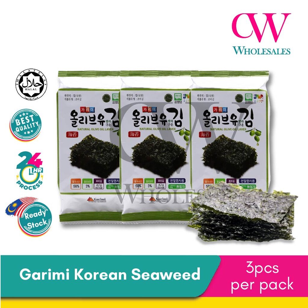 Garimi Korean Seaweed Natural Olive Oil Laver 4.2g x 3 Korea Seaweed