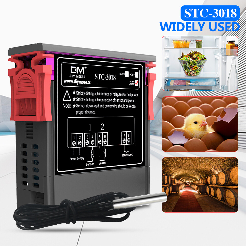 Voktta stc-3018 high precision temperature controller digital display thermostat ac110v-220v ntc sensor temperature control range -55℃～+120℃ relay output