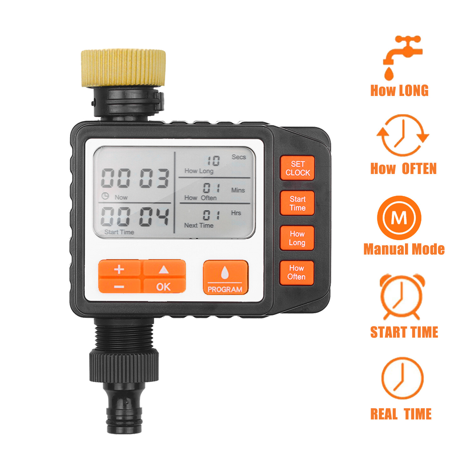 Digital Water Timer Programmable Outdoor Single Outlet Automatic On Off Water Faucet Hose Timer Irrigation System Controller with Manual Mode 3in Large Screen