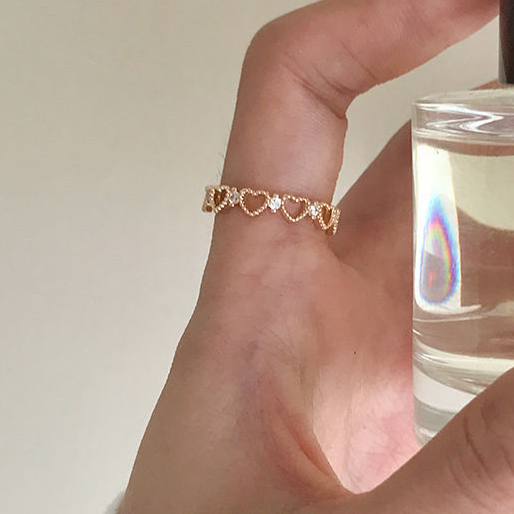 MIAOYA Hollow Heart-shaped Ring  Adjustable Opening Female Ring BFF Double Rings Fashion Jewellery