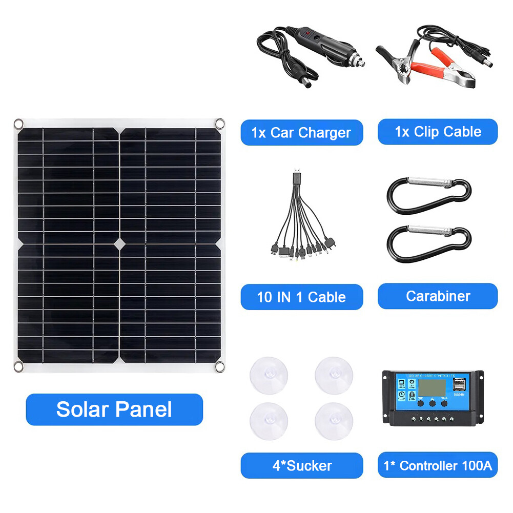 Bộ Tấm Pin Năng Lượng Mặt Trời 200W Bộ Điều Khiển Sạc Năng Lượng Mặt Trời 12V Với 100A Bộ Điều Khiển Tấm Pin Năng Lượng Mặt Trời Đầu Ra USB Kép 5V Cho Thuyền Caravan