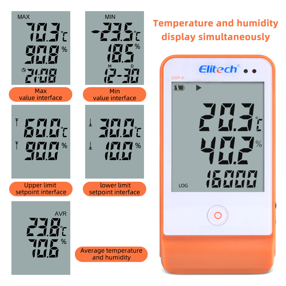 Yieryi GSP-6 màn hình lớn nhiệt độ độ ẩm máy ghi dữ liệu thăm dò âm thanh và ánh sáng báo động