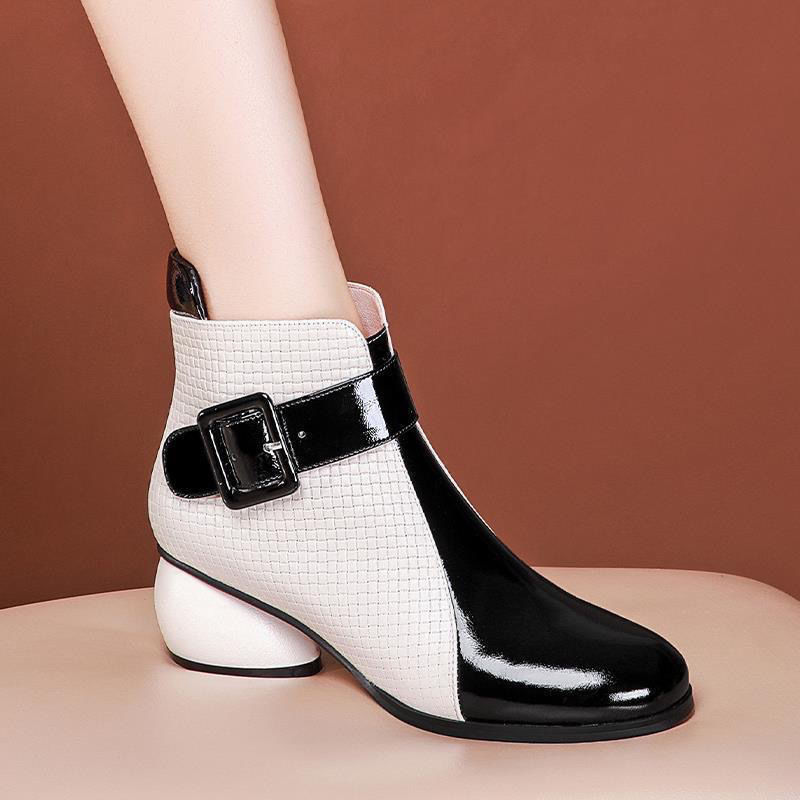 High-quality Women's Shoes, New Fashion Soft Leather Martin Boots, Thick Heel Round Head Boots