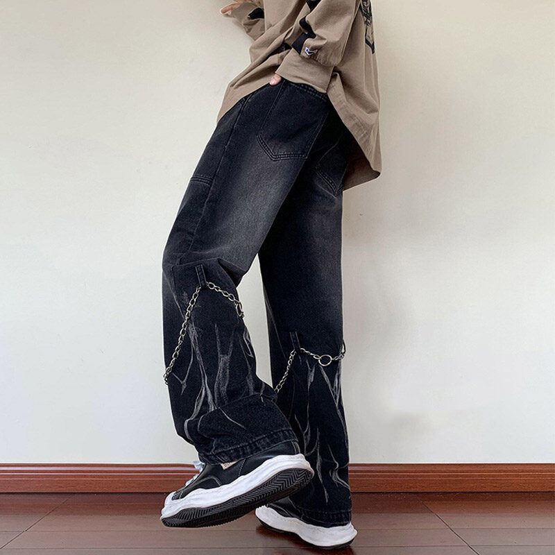 Lansboter Men's Jeans street hiphop jeans wide-leg straight-leg trousers designer jeans