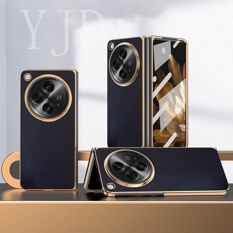 Yjd trường hợp cho OPPO Find N3 da màu trơn siêu mỏng Electroplated cạnh điện thoại chống sốc trường hợp