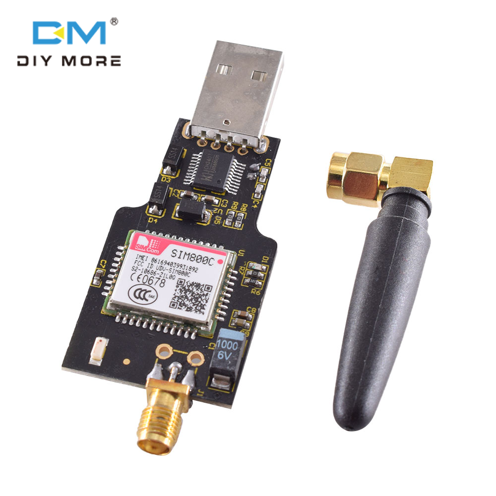 Diymore sim800c usb to gsm gprs wireless module quad-band 850/900/1800/1900mhz ch340t usb chip support 2g 3g 4g sim card usb communication sms data transmission with antenna