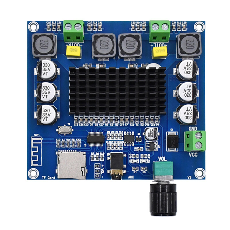 Tda7498 dual 100w audio power amplifier module supports aux on-board potentiometer xh-a105 digital bluetooth 5.0 power amplifier board