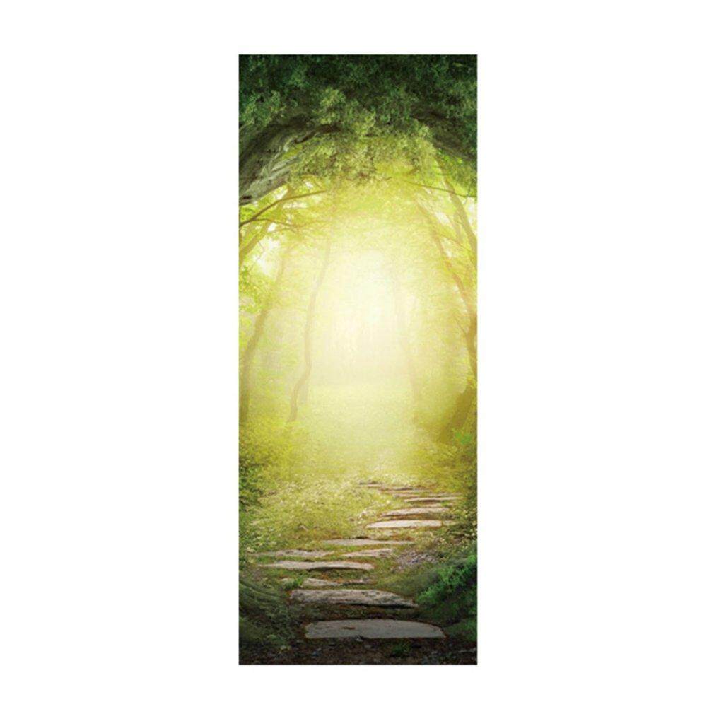 Crazy Sale Wallpaper Forest Trail 3D Stereo Door Artificial Wood Door Stickers Decoration