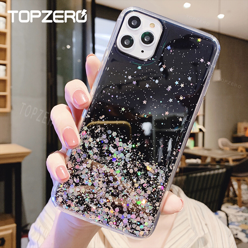 TOPZERO Ốp Lưng Điện Thoại Ngôi Sao Lấp Lánh Sang Trọng Cho iPhone 12 Pro Max iPhone 12 Mini iPhone 7 8 Plus 6 6S Plus 11 Pro Ốp Lưng Silicon Lấp Lánh Mềm Cho iPhone 11/11 Pro Max XS Max X XS XR