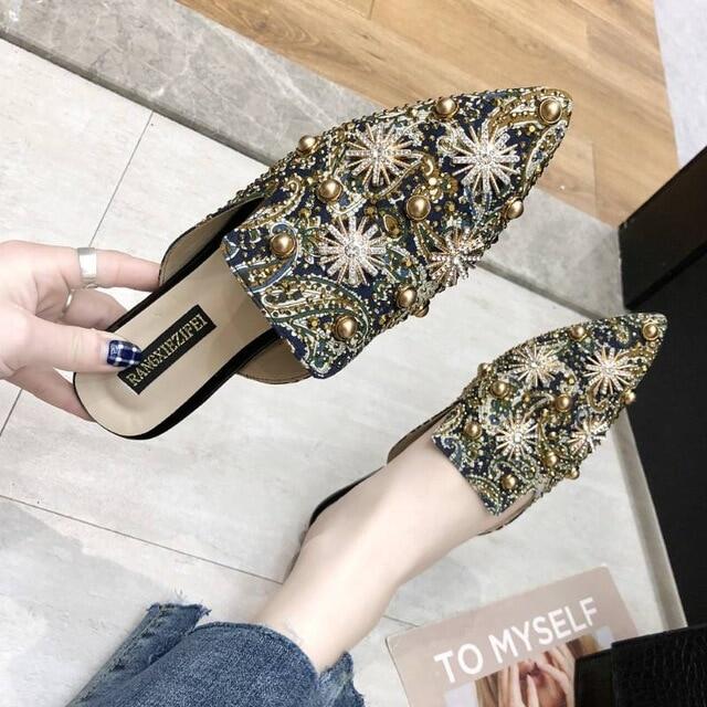 2020 Summer Shoes Woman Pointed Toe Shallow Mules Shoes Women Slingback Slip On Ladies Shoes Women Flats