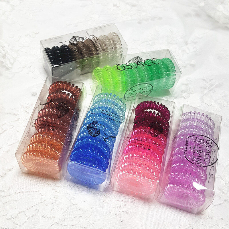 (ร้อน) 9ชิ้น-กล่องลวดโทรศัพท์วงผมที่ยืดหยุ่นเชือกยางรัดโปร่งใส Scrunchies ผู้ถือผมหางม้าหมากฝรั่งสำหรับหญิงสาวผมผูก