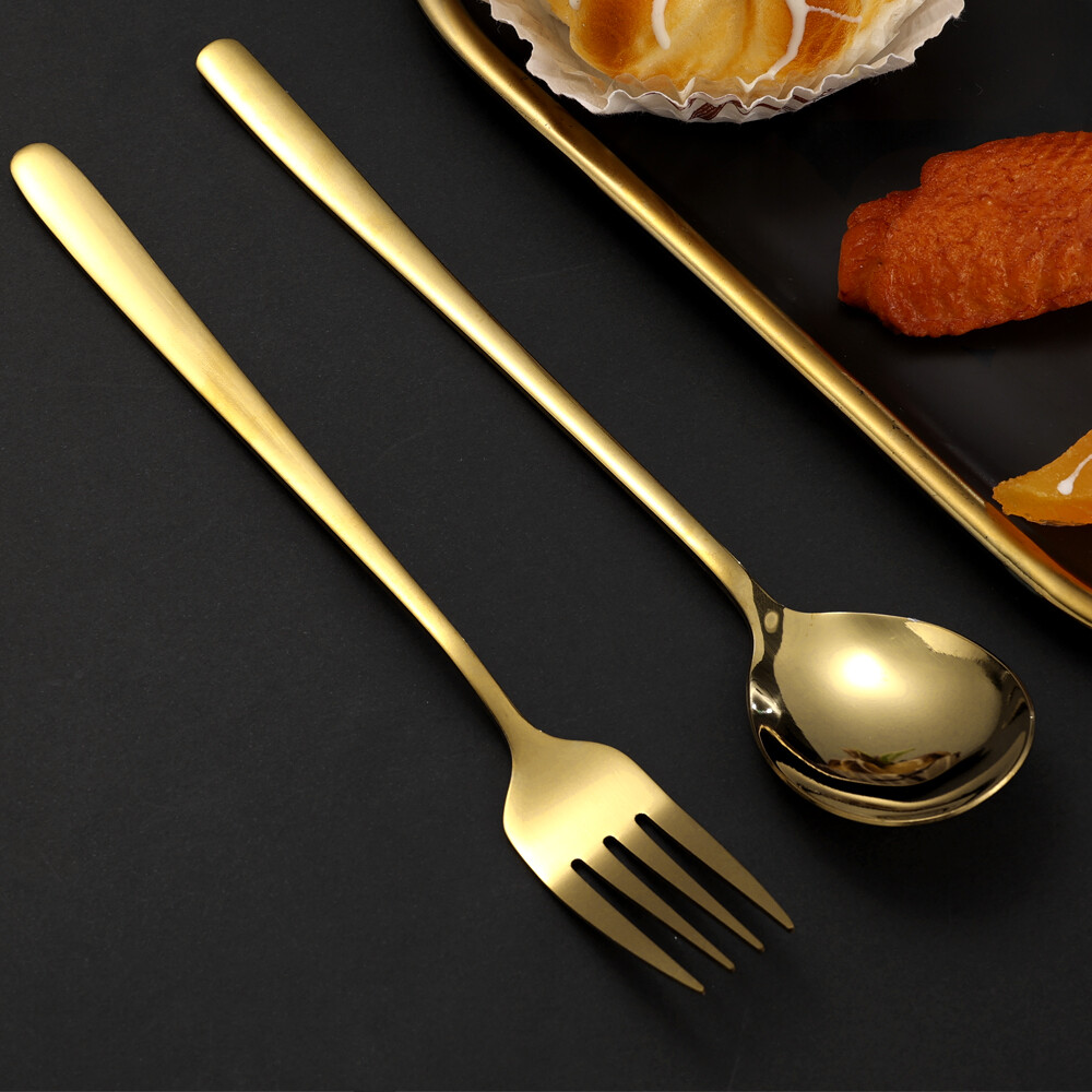 Muỗng Dĩa inox tay cầm dài vàng bạc bít tết đồ ăn muỗng trà cà phê Bộ đồ ăn nhà bếp