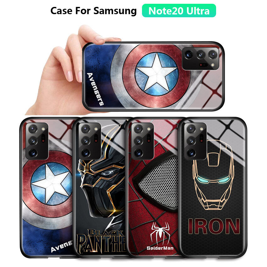 Hontinga Casing Case For Samsung Galaxy Note 20 Note20 Note20 Ultra Case Marvel Phone Case For boys The Superhero For man Cases Captain America Ironman Spiderman Tempered Glass Back Casing Cover Hard Case