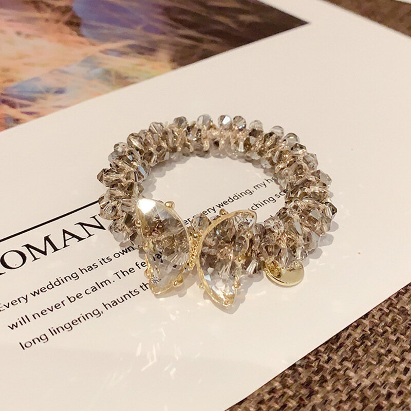 1 Pcs Elegant Transparent Butterfly Crystal Elastic Rubber Band Hair Rope Mori Girls Rope Scrunchie Ponytail Holder Summer Fashion Hair Accessories