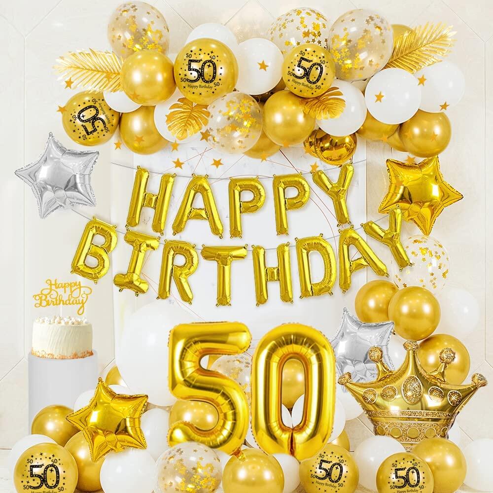 43 Pcs Happy 50th Birthday Balloons Set, Birthday Decor Latex Balloons Home Decor with Happy Birthday Banner Crown Star Balloons