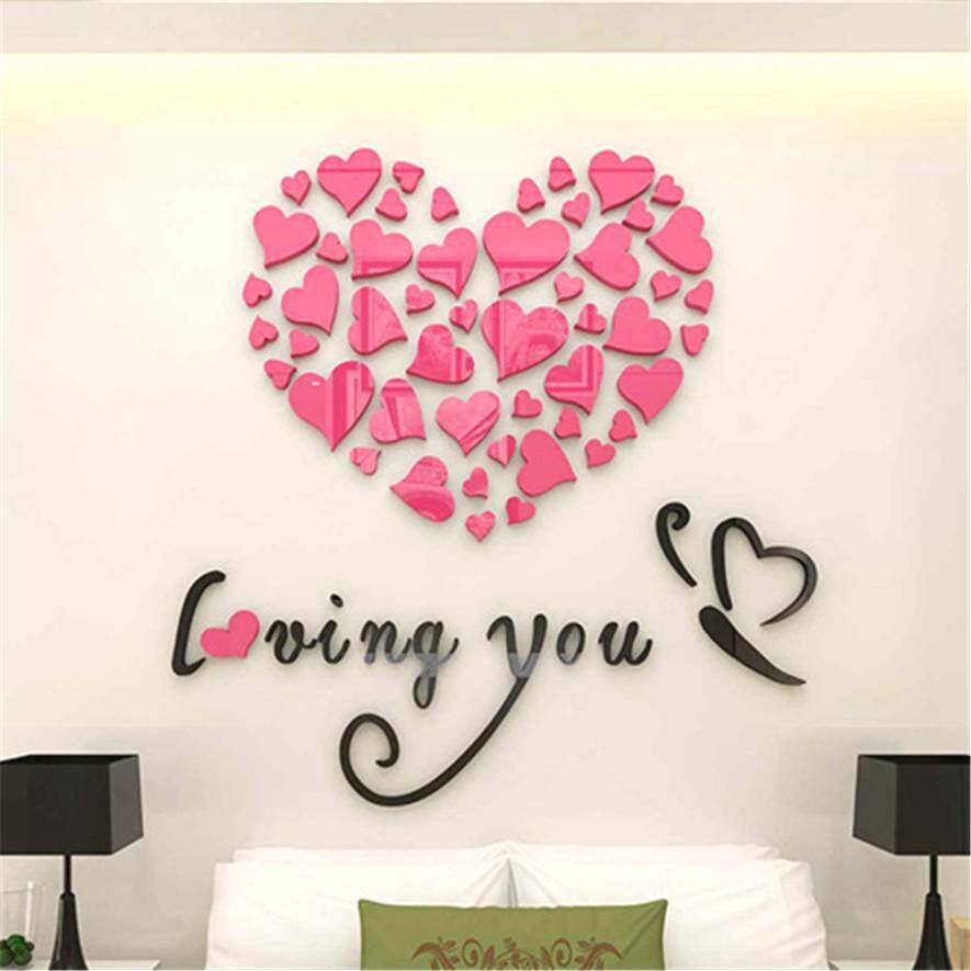 3D Romatical Love Heart DIY 3D Mirror Acrylic Wall Stickers Home Door Art Decor