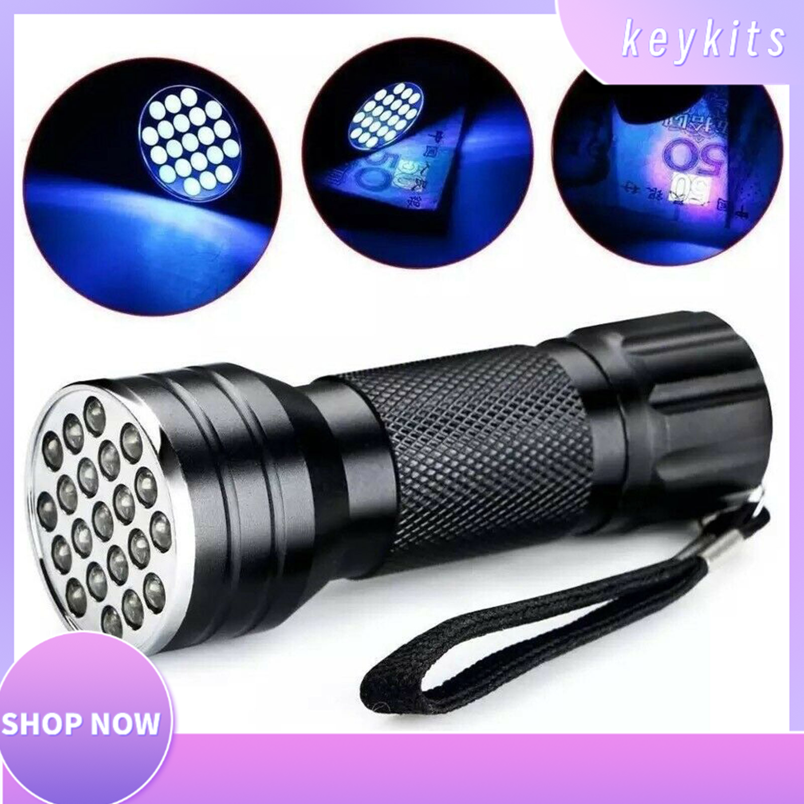 Keykits- máy dò đèn pin uv 21 led 395nm, nước tiểu & vết bẩn cho thú cưng đèn pin cầm tay mini đa năng chạy bằng pin