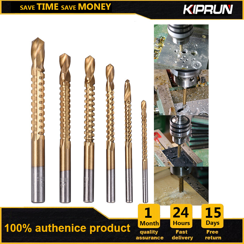 KIPRUN 6pcs New 3-8mm Titanium Coated HSS Drill Bit Electric Drill Plastic Wood Hole Grooving Drill Saw Carpenter Woodworking Tools