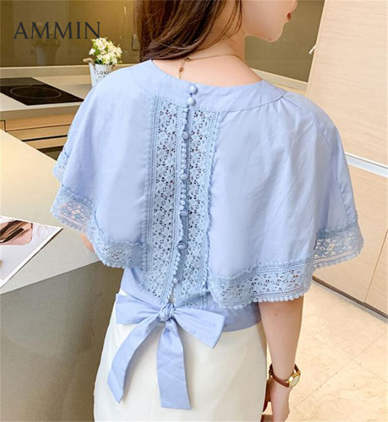 AMMIN Dây Xích Nữ Mới Mùa Hè Áo Ren Khoét Lỗ Hình Hoa Áo Ren Ôm Eo Thiết