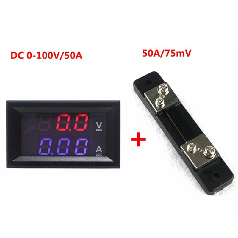 2PCS Digital Voltmeter Ammeter DC 0-100V 10A 50A 100A Dual Display Voltage Detector Current Meter Panel Amp Volt Gauge